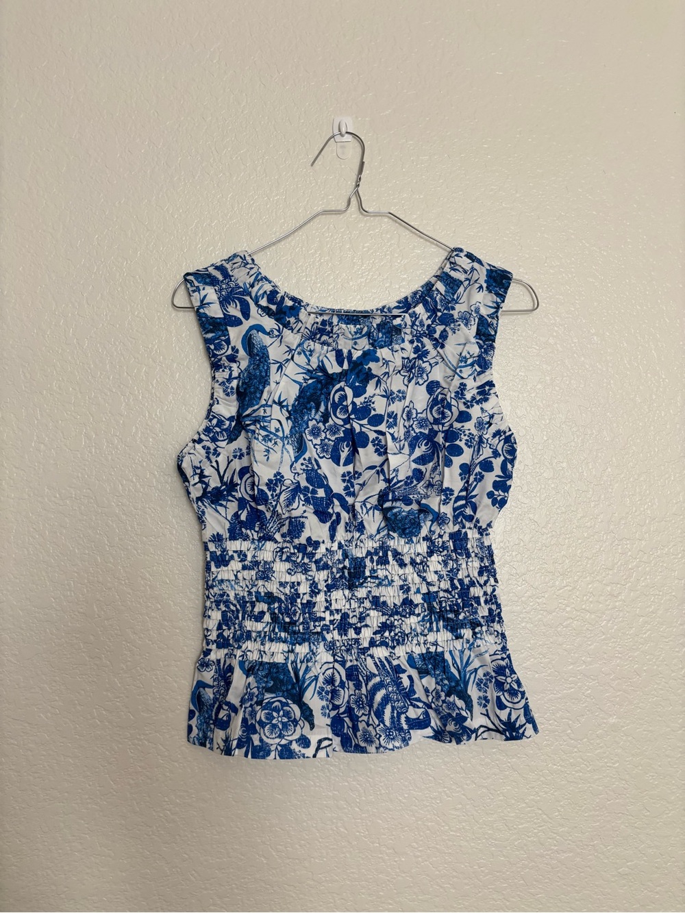 Blue Floral Smocked Waist Sleeveless Top
